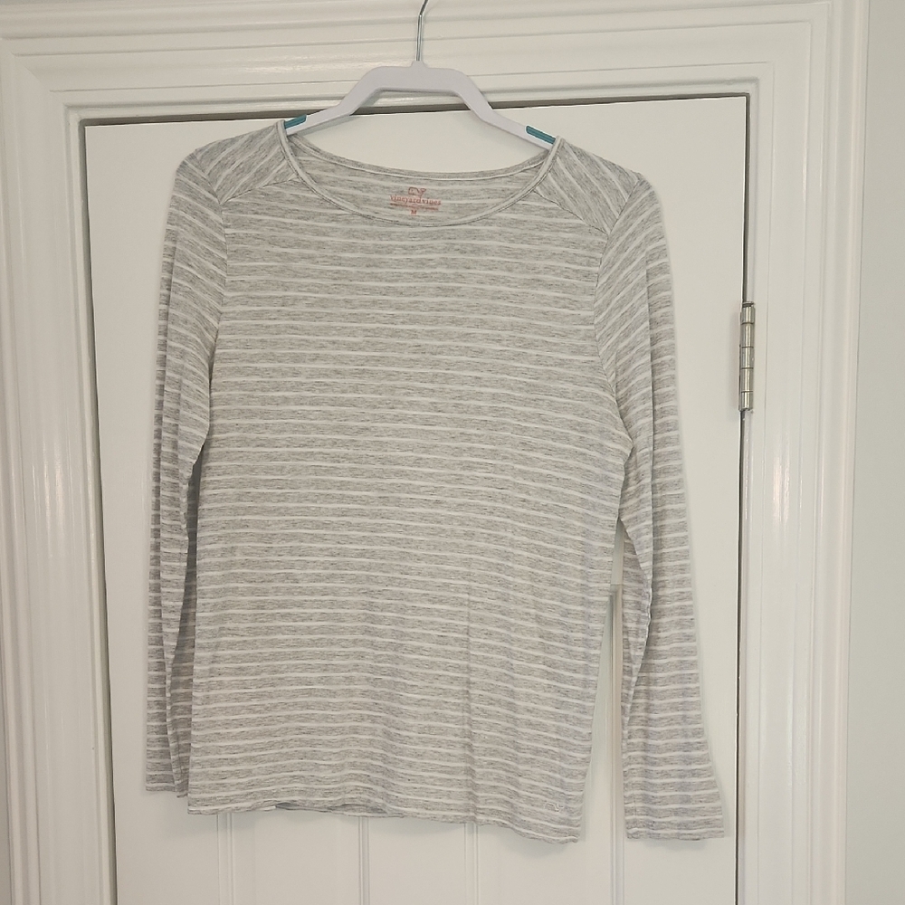 Vineyard Vines Gray Striped Long Sleeve Tee